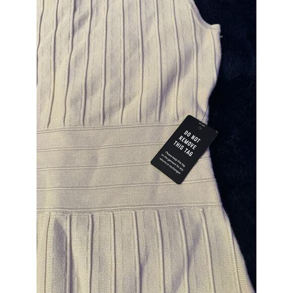 NWT Express XS Sleeveless Midi Dress Ribbed Knit Flared Mermaid Hem Cream Fairy - Picture 4 of 12